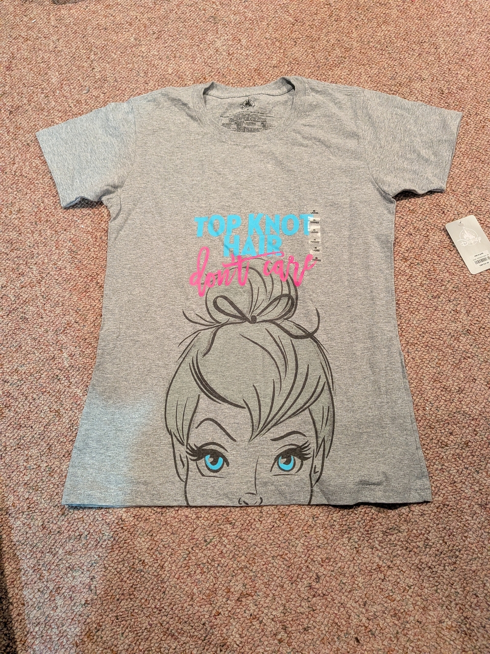 Disney Gray Tee with Pink & Blue Graphic - 'Top Knot Don't Care'